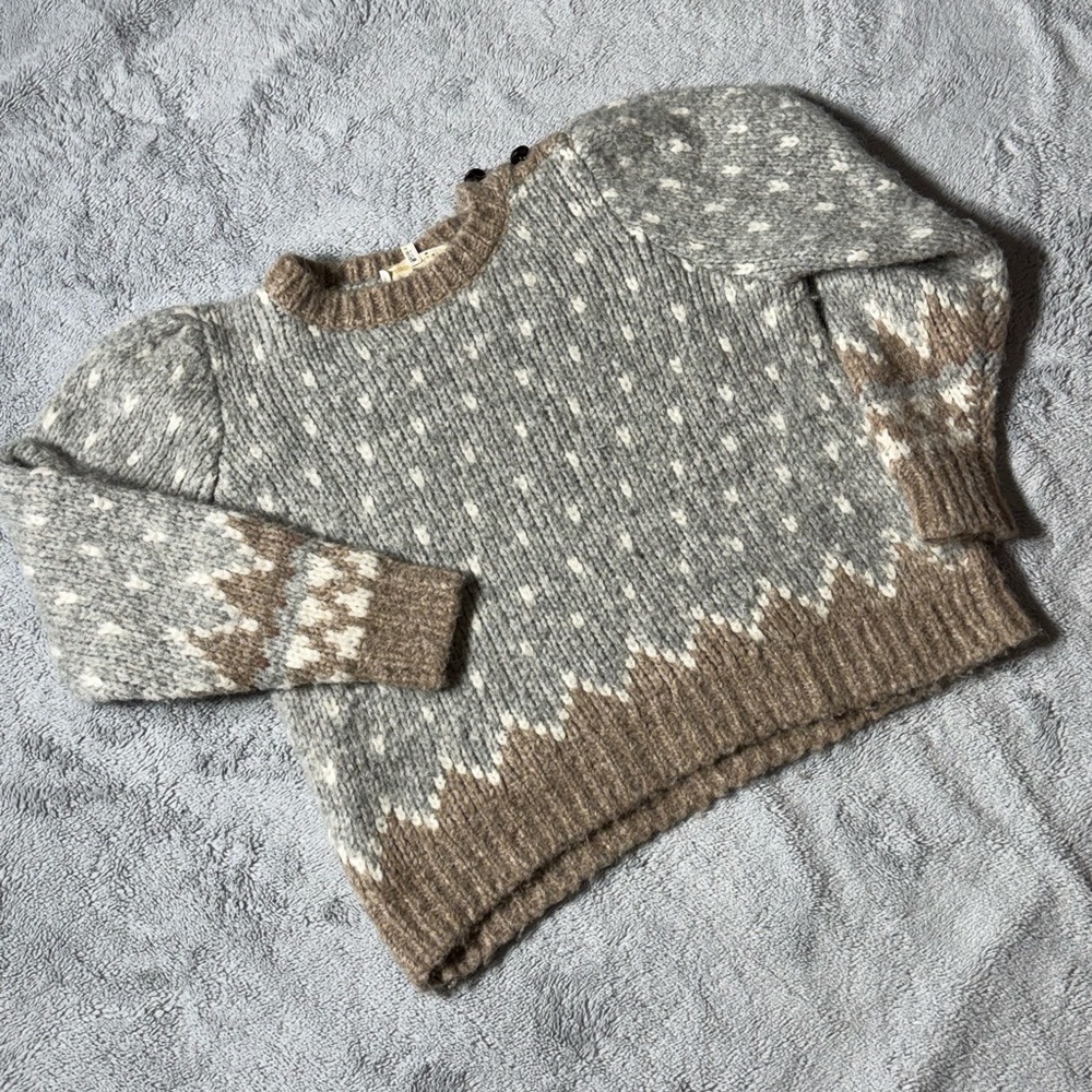 LoveShackFancy Gray and Brown Sweater